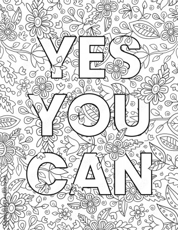 Yes You Can. Cute hand drawn coloring pages for kids and adults.  Motivational quotes, text. Beautiful drawings for girls with patterns,  details. Coloring book with flowers and tropical plants. Vector Stock  Vector |