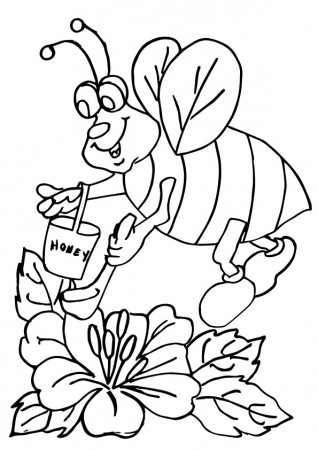 Bee With Honey Pot Coloring Page - Free Printable Coloring Pages for Kids