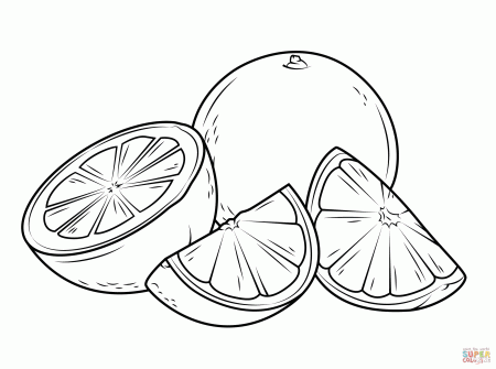 Two Oranges, One Whole and the Other Cut it Pieces coloring page | Free  Printable Coloring Pages