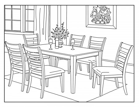 Dining Room around the House Coloring Pages for Adults 1 - Etsy