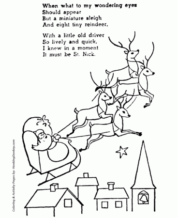 Santa's Minature Sleigh and 8 tiny Reindeer Coloring Page Sheet |  HonkingDonkey