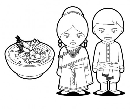 Thailand Food and People Coloring Page - Free Printable Coloring Pages for  Kids