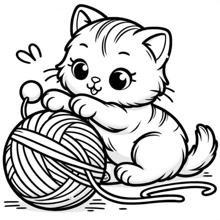 Kitten and Ball of Wool coloring page ...