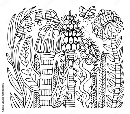 Coloring page bouquet of flowers thin line art. Floral pattern of garden  plants. Hand drawn vector illustration. Simple doodle. Summer coloring book  for children and adults. Stock Vector | Adobe Stock