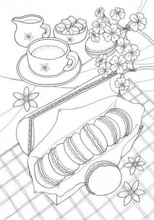 Tea & Macarons | Coloring book art, Detailed coloring pages, Coloring books