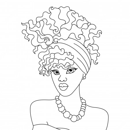 Premium Vector | Beautiful african american woman turban head scarf afro  girl hairstyle vector coloring page outline