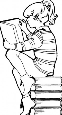 First Day of School, : A Girl Sitting on a Stack of Book on First Day of  School Coloring Page | School coloring pages, Coloring pages, Online coloring  pages