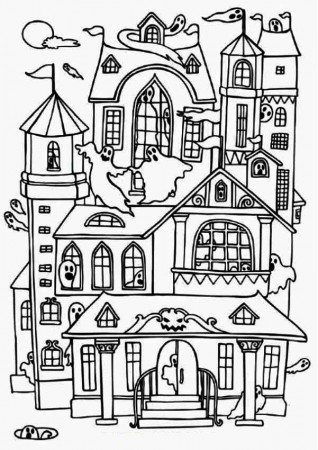 Modern Haunted House Coloring Page - Free Printable Coloring Pages for Kids