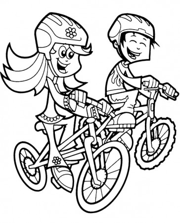 Kids on bicycles coloring sheet to print or download