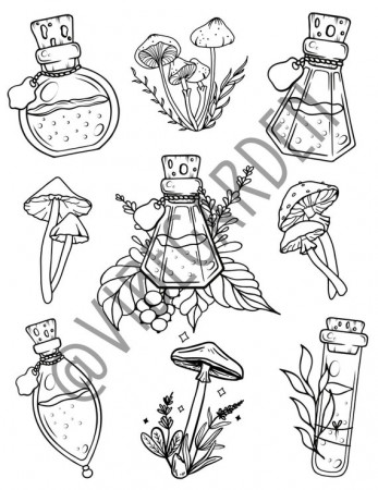 Potions and Mushrooms Coloring Page-potion Coloring-mushroom - Etsy