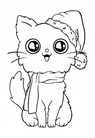 Printable Simple Christmas Kitten Coloring Pages | Christmas coloring sheets,  Christmas tree coloring page, Cat coloring page