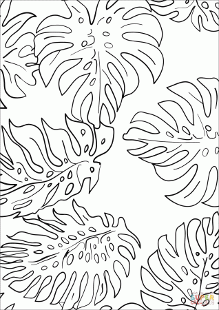 Monstera Leaves Pattern coloring page | Free Printable Coloring Pages