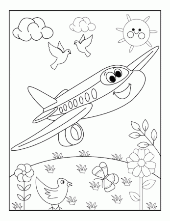Airplane Kawaii Smile Coloring Page ...