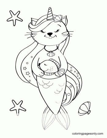 Mermaid Cat Unicorn Coloring Pages - Unicorn Cat Coloring Pages - Coloring  Pages For Kids And Adults