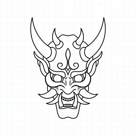 Hand drawn Japanese Oni demon mask coloring page, Vector illustration  eps.10 6820494 Vector Art at Vecteezy