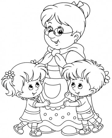 Grandma and grandchildren coloring page printable - Topcoloringpages.net