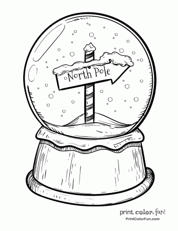 Christmas snow globe with North Pole sign coloring page Print. Color. Fun!  - jeffersonclan