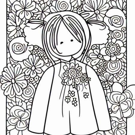 Cute Floral Girls Coloring Pages · Creative Fabrica