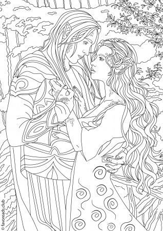Fantasy Romance Printable Adult Coloring Page from Favoreads | Etsy