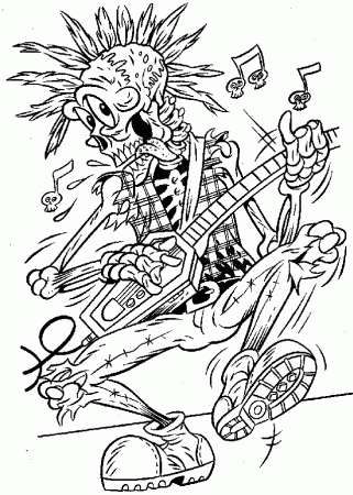Halloween Coloring Pages of Skeleton Rockstar | Coloring Pages