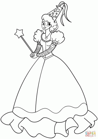 Princes with Wand and Wizard Hat coloring page | Free Printable Coloring  Pages