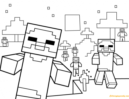 Zombies Minecaft Coloring Pages - Minecraft Coloring Pages - Coloring Pages  For Kids And Adults
