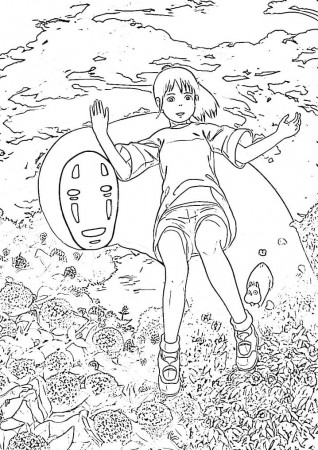 Chihiro Ogino with No-Face Coloring Page - Anime Coloring Pages