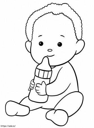 Baby Boy And Bottle coloring page