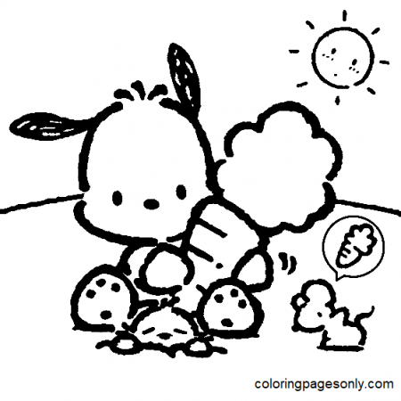 Pochacco with Carrot Coloring Pages - Pochacco Coloring Pages - Coloring  Pages For Kids And Adults