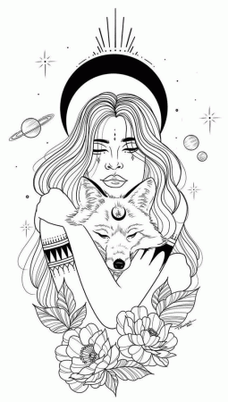 Girl and Wolf Coloring Pages - Aesthetic Drawing Coloring Pages - Coloring  Pages For Kids And Adults