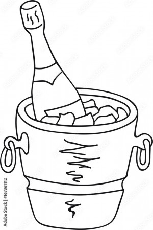 Hand drawn illustration bottle of chilled champagne wine in cooler, ice,  celebration, vector, coloring page, template Stock Vector | Adobe Stock