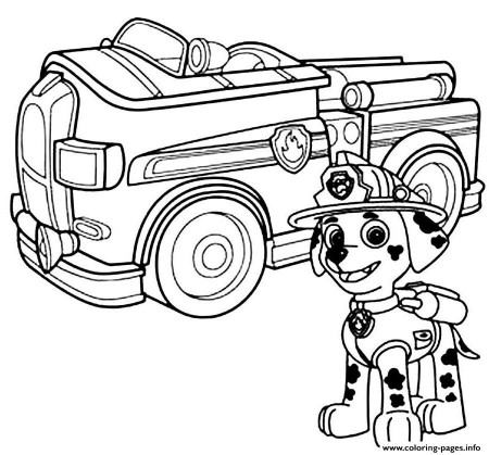 Print paw patrol marshal firefighter truck Coloring pages