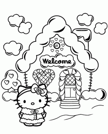 Gingerbread house Hello Kitty coloring page - Topcoloringpages.net