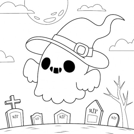 Cute Ghost Coloring Page Vectors ...