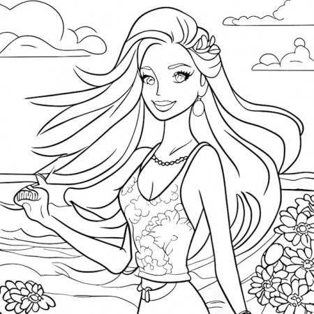 Coloring page barbie doll on the beach ...