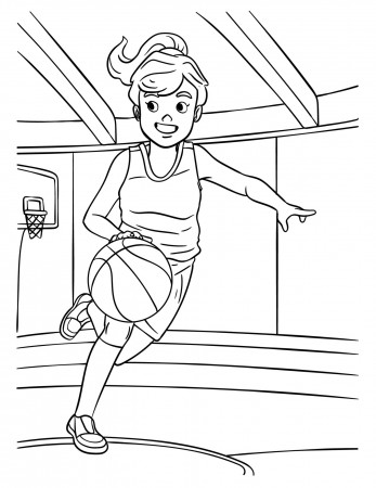 Basketball Girl Dribbling Coloring Page for Kids 17000363 Vector Art at  Vecteezy