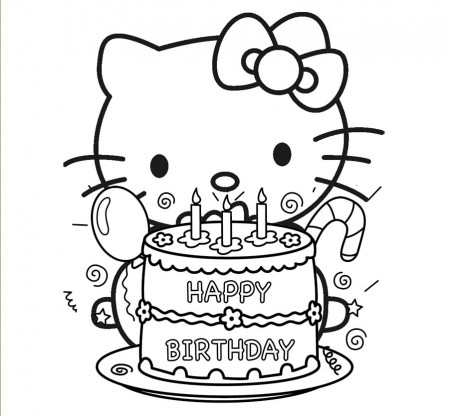 Free Hello Kitty Coloring Pages Says Happy Birthday - Coloring Pages