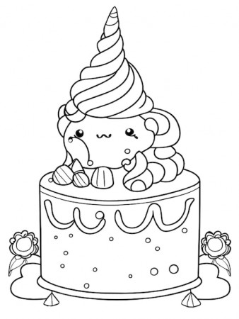 Unicorn Cake Coloring Page Vectors ...