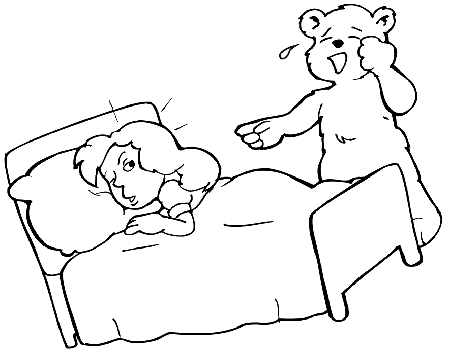 Goldilocks Coloring Page | Baby Bear Finds Goldilocks In Bed