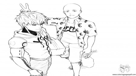 Coloring Page Of Saitama And Genos (One Punch Man)