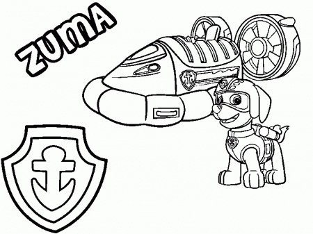 Coloring page Paw Patrol : Zuma, his hovercraft and badge 8