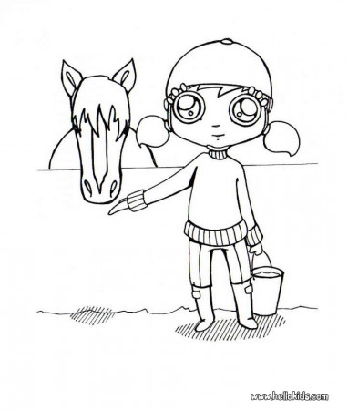 HORSE-RIDING SCHOOL coloring pages - Girl feeding a horse