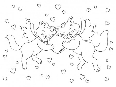 Cute couple of cats with wings. Coloring book page for kids. Cartoon style  character. Vector illustration isolated on white background. Valentine's  Day. 12626175 Vector Art at Vecteezy