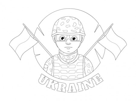 Premium Vector | Coloring page military guy with the ukrainian flag and the  inscription ukraine