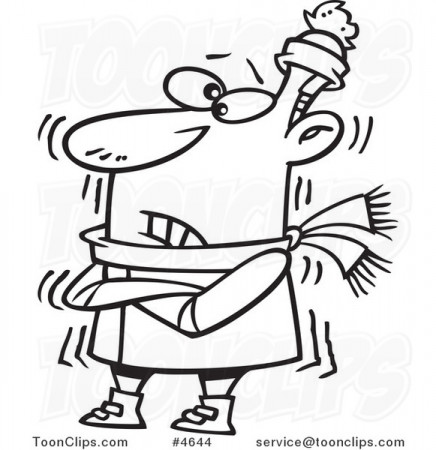Cartoon Black and White Line Drawing of a Cold Guy Shivering #4644 ...