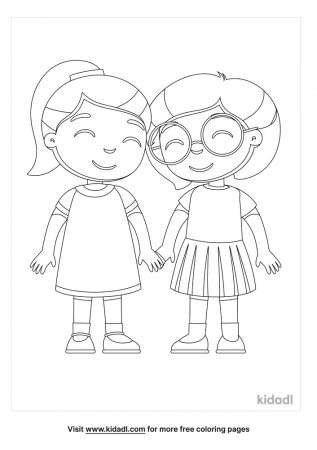 Two Girls Holding Hands Coloring Page | Free Love Coloring Page | Kidadl