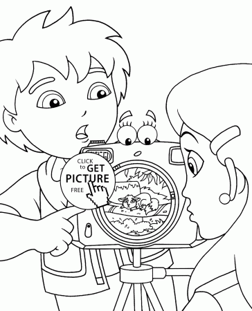 Go Diego coloring pages for kids with camera, printable free