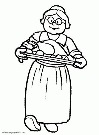 Granny coloring page. Thanksgiving || COLORING-PAGES-PRINTABLE.COM