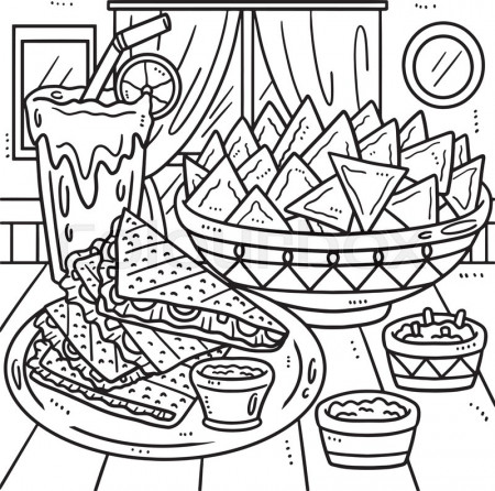 Cinco de Mayo Quesadilla Nachos Coloring Page | Stock vector | Colourbox