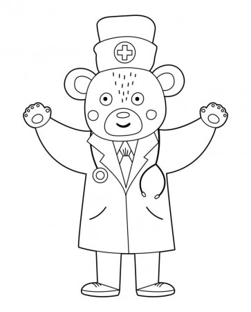 Vector outline bear doctor in medical hat with stethoscope. Cute funny  animal character. Medicine coloring page for children. Healthcare icon  isolated on white background 6982477 Vector Art at Vecteezy